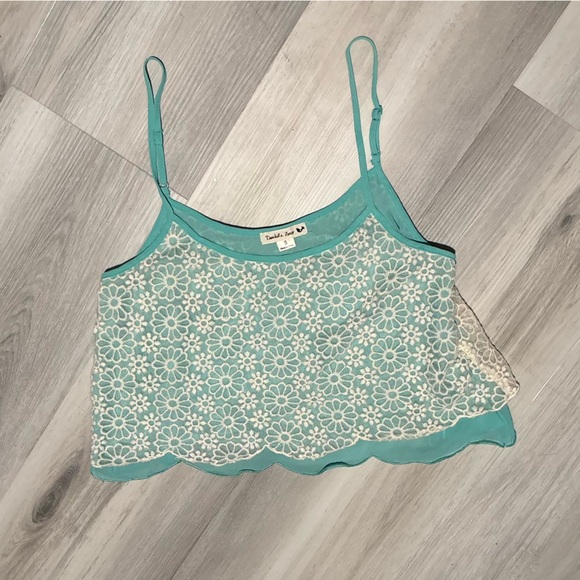DOUBLE ZERO LAYERED AQUA WHITE LACE TANK TOP - Picture 16 of 16